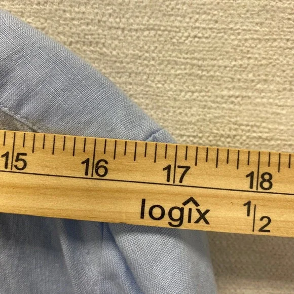 Sag Harbor Womens Blue 100% Linen Floral Embroidered Roll Tab Shirt Large VTG - Picture 5 of 11